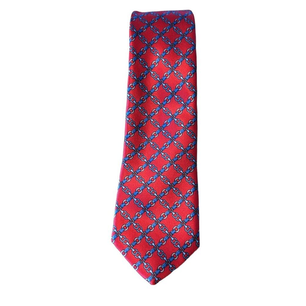 Luca Franzini Designer Silk Necktie Italy Red Chain Link Geometric 58in x 2.5in